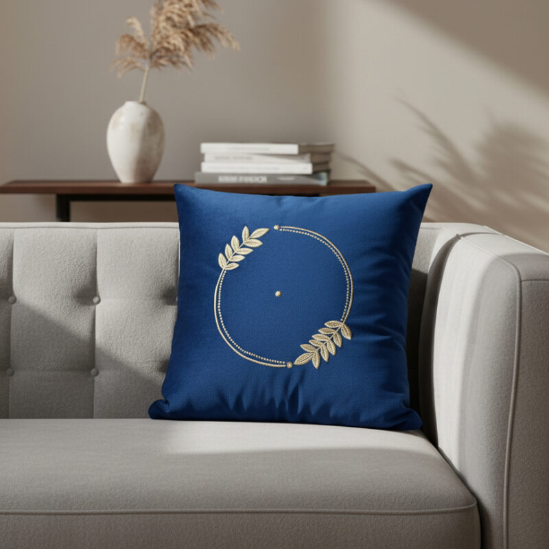 leaf whirl velvet embroidered cushion cover