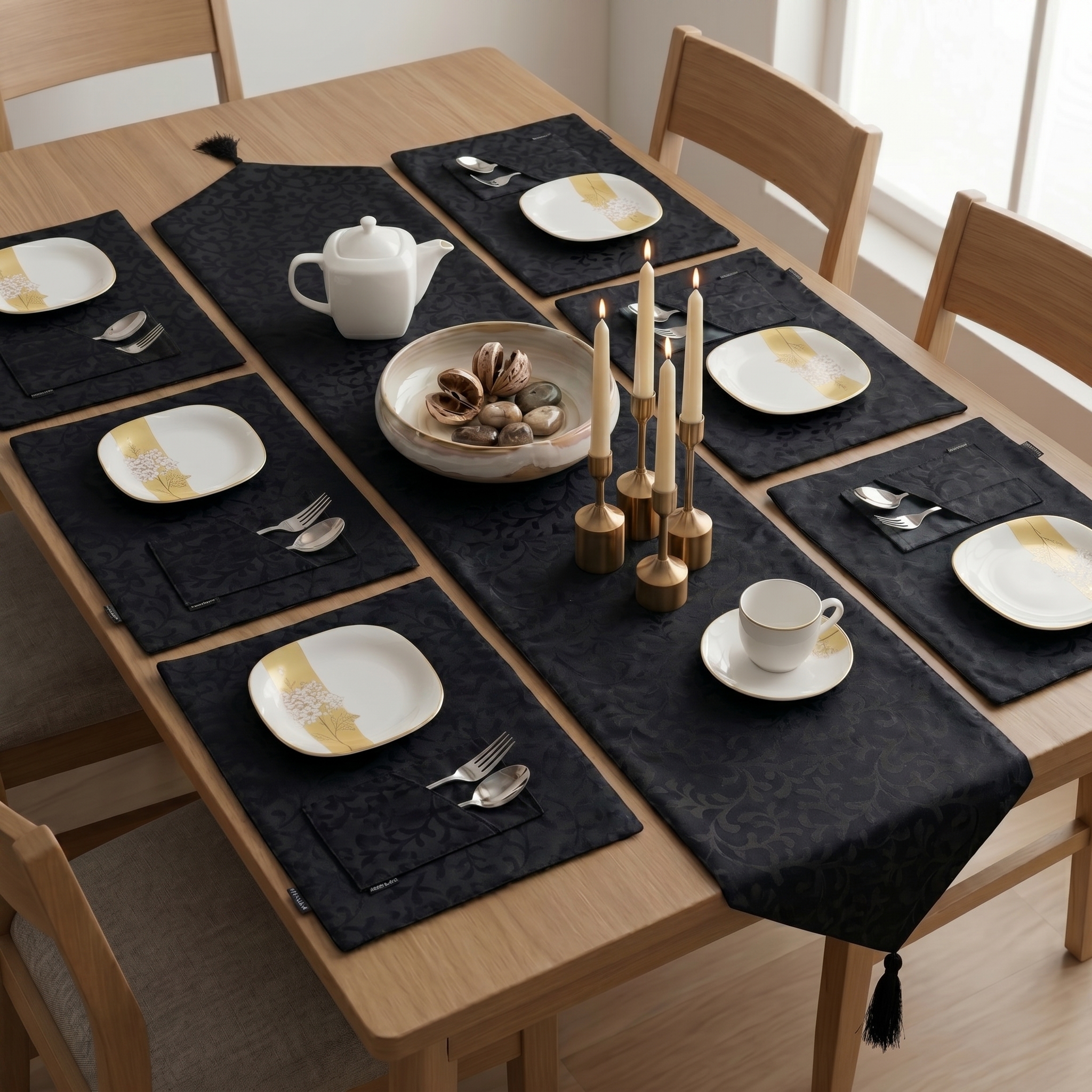 charcoal elegance table runner mat set charcoal elegance table runner mat set